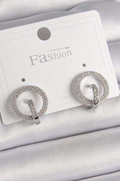 Inure Jewelry أقراط نسائية من النحاس الفضي اللون بحجر الزركون