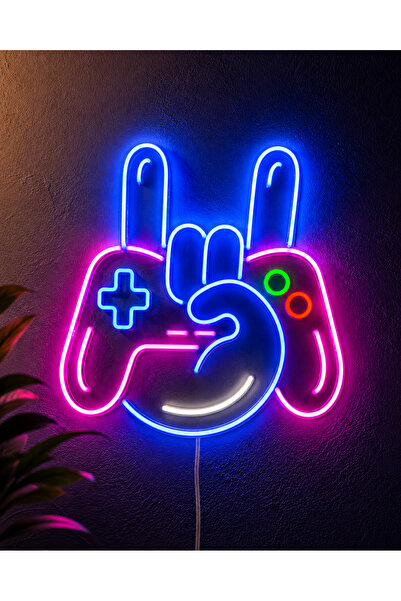 BACK Game Pad Neon Led Dekoratif Duvar Aydınlatması-Joystick Gamer Neon Duvar...