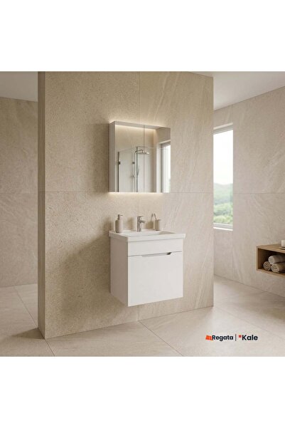 KALE Stora 65 cm Set Parlak Beyaz (Lavabo Dolabı + Aynalı Dolap)