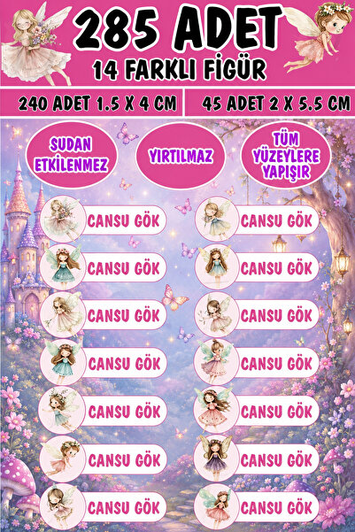 KT Decor Okul Etiketi Kalem Defter Etiketi Peri Koleksiyonu Özel Isimli Etike...