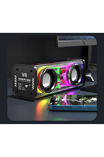Choice Black V8 Transparent Mecha Speakers Bluetooth 5.0 Wireless Double Bass...