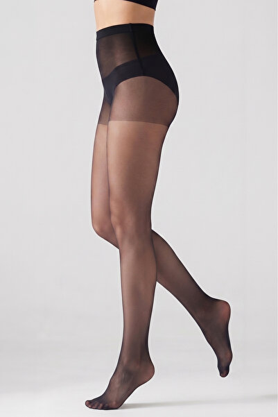 BELLA NOTTE Black 15 Den Transparent Shiny Toe Pantyhose