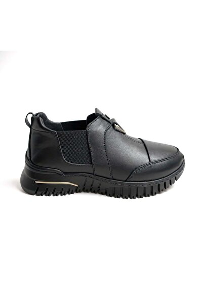 ayaktrendi Women's Leather Casual Shoes 1453 01 - Black - 41