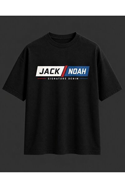 Jack & Noah Tricou oversize negru, confortabil, unisex, imprimat, pentru bărbați