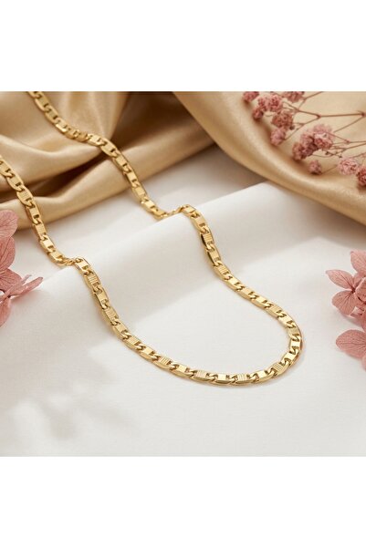 Snartun CM Jewelry Gold Dikdörtgen Detaylı Zincir Kadın Kolye 45 CM | Paslanm...