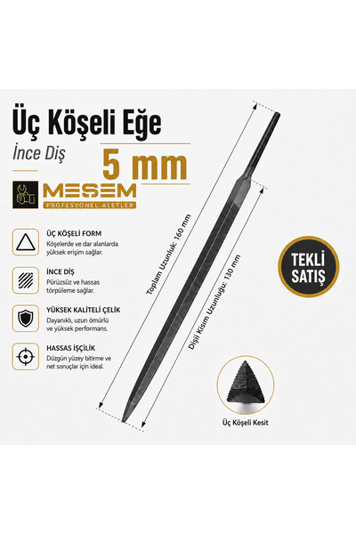 akatsuki MESEM Üç Köşeli İnce Diş Eğe 5 mm 160 mm 1 Adet