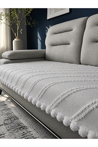 Nest Touch Siena Ponponlu Koltuk Örtüsü 85 x 215 cm Sakallı Koltuk Örtüsü Şön...