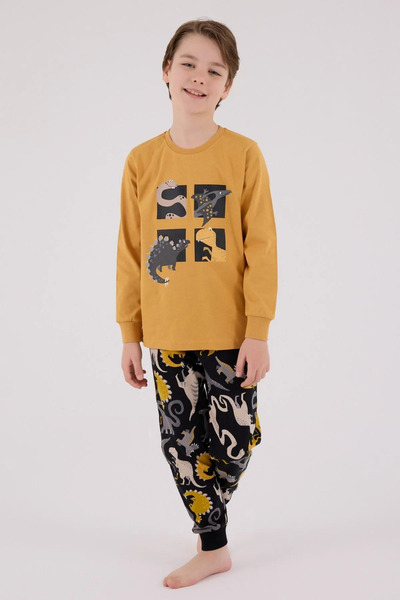 HAUSEkids 2-8 Years Roar Dinosaur Boy's Suit-Mustard