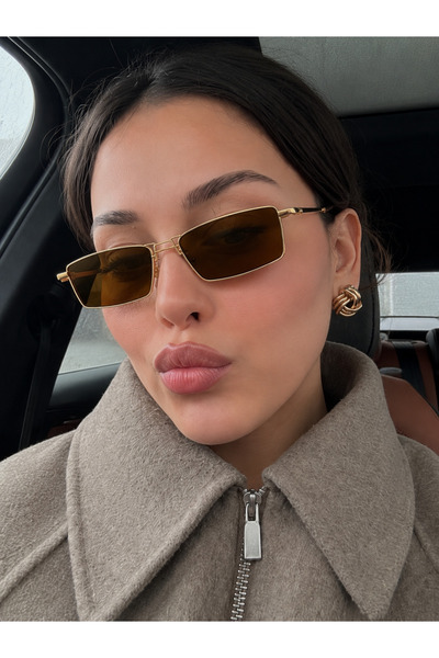 cavezzo Rectangle Design Gold Frame Brown Glass Vintage Women's Sunglasses