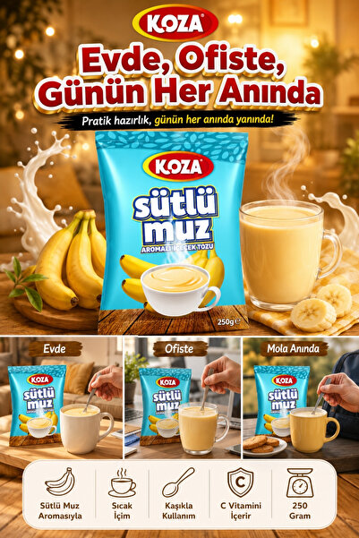 Koza Gurmelerin Seçimi Sütlü Muz Aromalı Sıcak İçime Uygun Premium İçecek Tozu 250 Gram