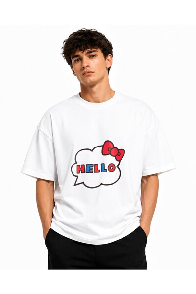 Inscriptie Tricou Unisex Bumbac Premium Casual " Hello Kitty text color "