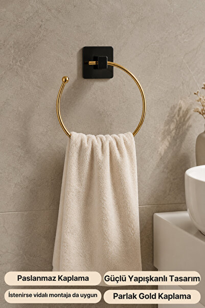 mba decor metal bending art Yakamoz Yapışkanlı Gold Banyo Askısı Havluluk 15 ...