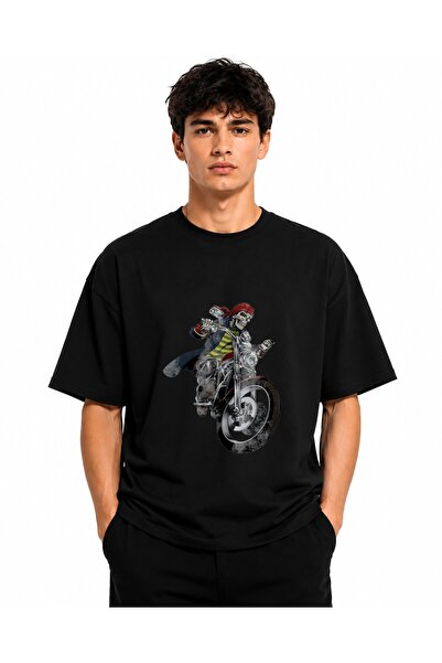 Inscriptie Tricou Unisex Bumbac Premium Casual " Schelet pe motocicleta "