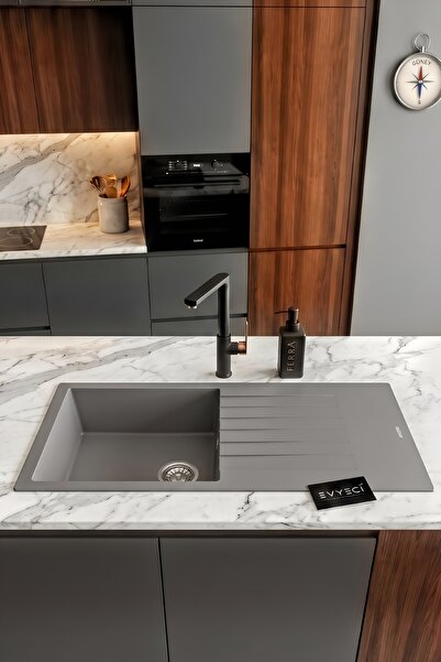 RealStone Assos 86 XL P011 Granit Evye 860x435 mm Tek Göz Damlalıklı Mutfak E...