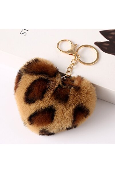 Choice 09 New Heart Plush Hair Ball Keychain Women Leopard Pompom Love Car Ke...