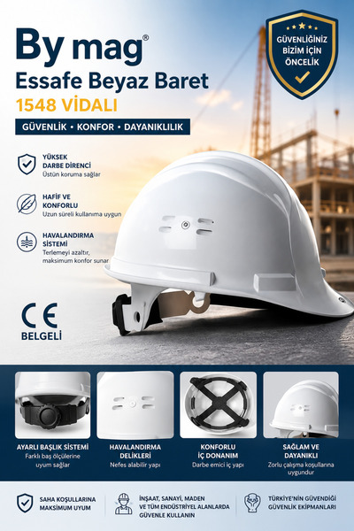 By mag Essafe White Hard Hat 1548 Screwed Ce Certified