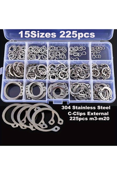 Choice Other 225pcs M3-M20 C-Clips Kit: 15 Sizes 304 Stainless Steel External...