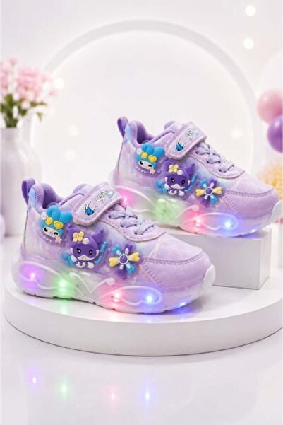 HANNA Pantofi sport cu luminite, Model You and Me, Piele ecologica, Fete, Mov