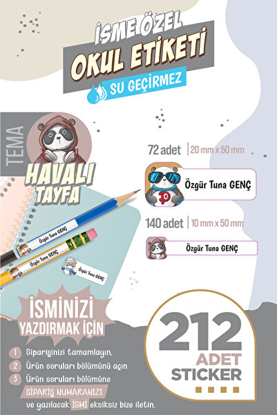 colortouch 212 ADET Havalı Tayfa Temalı Okul Etiketi Sticker Kalem Etiket Def...