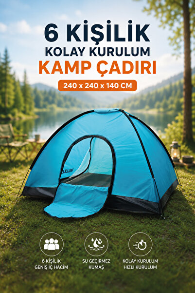 Walke 6 Kişilik Kolay Kurulum Kamp Çadırı Su Geçirmez   240*240*140 CM