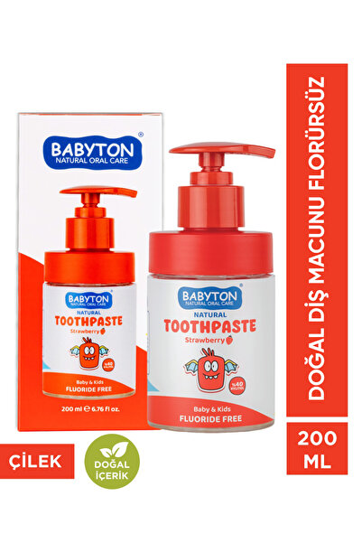 BABYTON Doğal Bebek & Çocuk Çilek Diş Macunu Florürsüz 200 ml