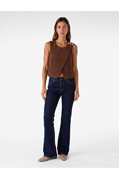 Koton Viscose Crew Neck Sleeveless Asymmetrical Vest with Metal Accessory Detail