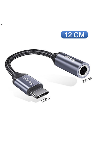 essager Dark Gray Type C to 3.5mm Earphone Jack AUX USB C Cable Headphones Ad...
