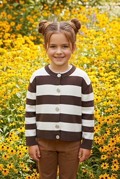 Fulla Moda Striped Buttoned Girls' Knit Cardigan