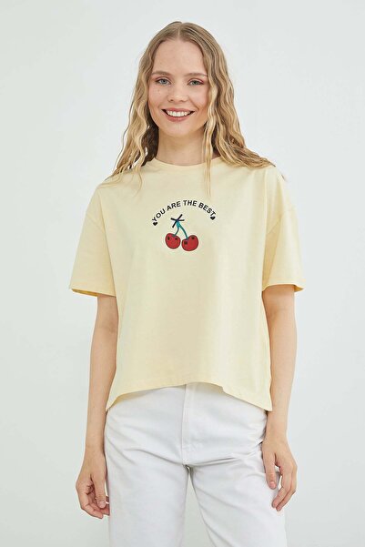 Fulla Moda Tricou casual cu imprimeu cireșe și guler tip ciclist