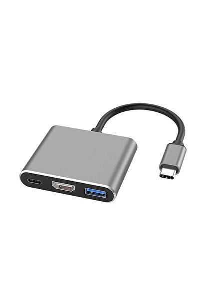 Choice Grey 3 in 1 USB C to HDMI-Compatible Adapter USB 3.0 Hub Type-C Chargi...