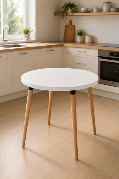 VİLİNZE Argos Yuvarlak MDF Beyaz Sabit Mutfak Masası - Q90 Cm