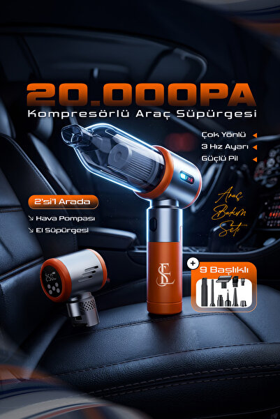 EN SİGA Turbo Güçlü Şarjlı Araç Süpürgesi 20000 Pa Kompresörlü 9 Başlıklı