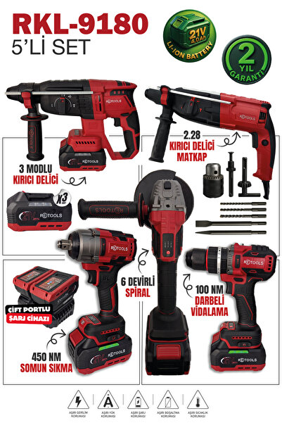 RETOOLS RKL-9180 BORDO 5 'Lİ SET (4'LÜ SET 100 NM (YENİ SERİ) + 2.28 PRO HİLTİ)