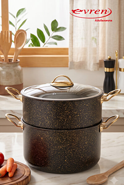 Evren 3 Piece 18 cm Granite Couscous Pot Set with Strainer 2.6 Lt