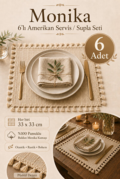 Morlay Monika 6 Piece American Service Plate Set, 100% Cotton Buldan Fabric, ...