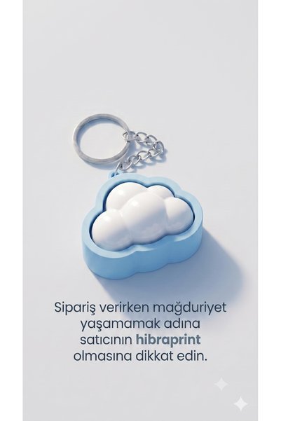 HibraPrint Bulut Clicker Anahtarlık Basmalı Fidget | Stres Giderici Çıtçıtlı | 3D Baskı Sevimli Hediye