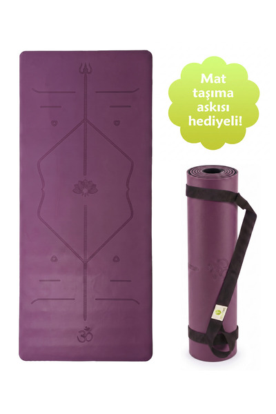 Yogatime Rubber Yoga Mat Laser Line – 3mm Mor - Hizalama Çizgili Kaymaz Kauçu...