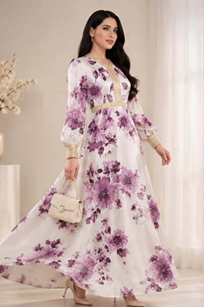 Stylish Fashion فستان من ستايلش فاشن تركي أنيق مورد باللون البنفسجي