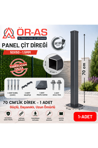 ÖR-AS TEL ÖRGÜ & PANEL ÇİT SİSTEMLERİ Panel Çit Direği Aksesuarlı-(-70cm-)Ren...