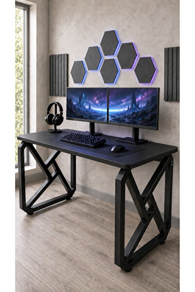 nünü home 140x60 Siyah Gaming Oyuncu Masası Metal Ayaklı Bilgisayar Masası