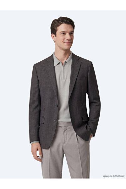 Kip Renkli Mikro Modern Fit Yün Karışımlı Ceket