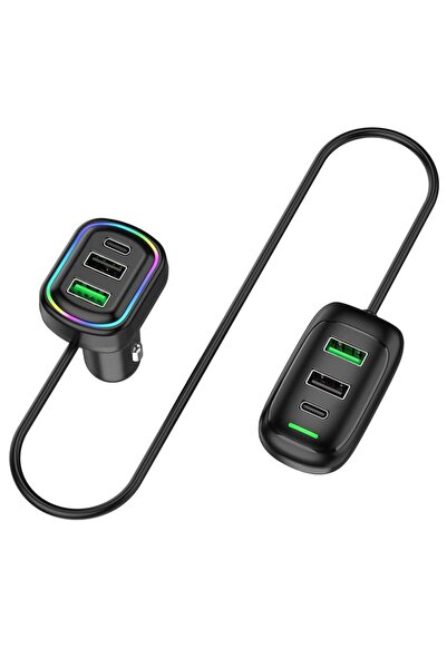 Choice شاحن سيارة أسود بستة منافذ USB من النوع C، أمامي وخلفي، مع إضاءة RGB و...
