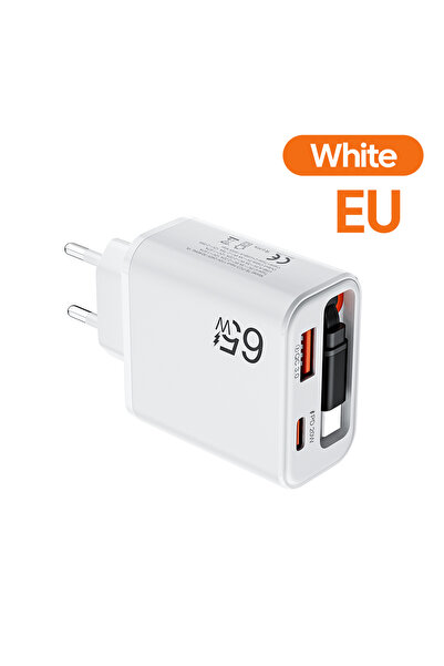choice2 white eu 65W USB C Fast Charger With Retractable Type-C Cable PD Fast...
