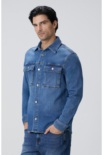 Network Mavi Denim Gömlek