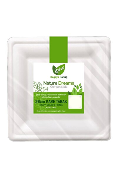 Roll-Up Doğaya Dönüşümlü Kare Karton Tabak 26cm 6lı