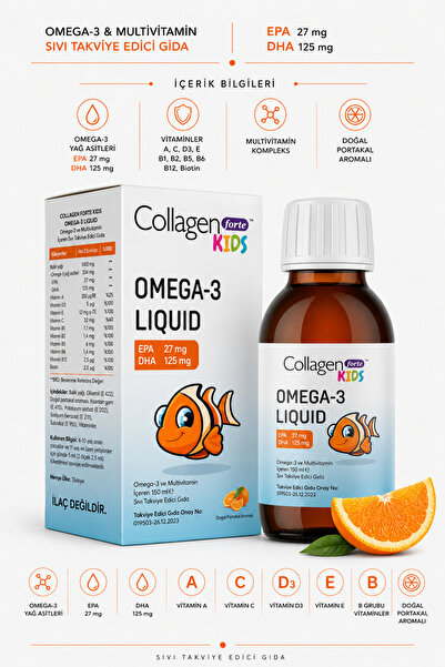 Collagen Forte Platinum Omega-3 Kids Liquid & Multivitamin 150ml Çocuklar Içi...