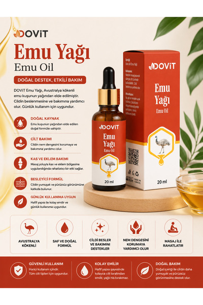 Dovit 100% Natural Emu Oil – 20 ml Super Critical System Pure Oil
