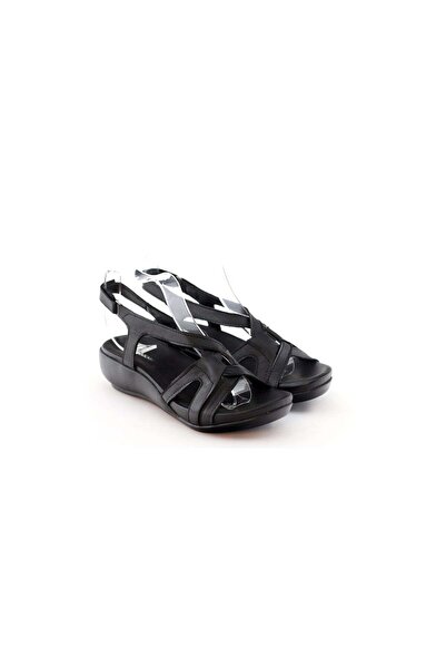 SEÇ KUNDURA Zyn 9037 Black Genuine Leather Anatomical Women's Sandals
