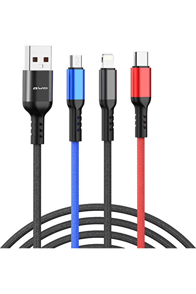 AWEI USB to Lightning / Type-C / micro USB Καλώδιο Φόρτισης Μαύρο 1.2m.