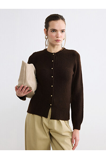 LC Waikiki Nevavm Oval Collar Women's Knitwear Cardigan with a Difference